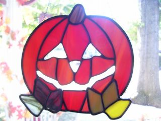 Stained Glass Pumpkin (jack - O - Lantern) Sun Catcher (real Glass)