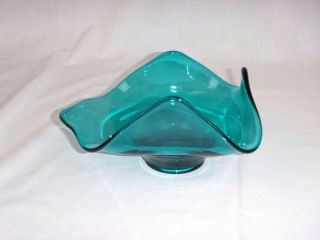 Vtg Mid Century Modern Viking Glass Teal Blue Green Candy Dish