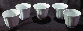 Set Of 5 Handleless White Ironstone Cups Wheat Shape