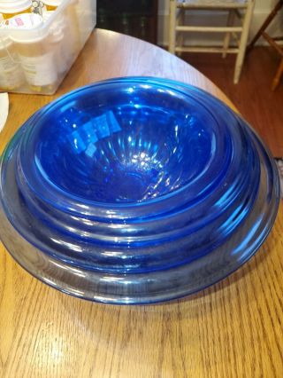 (4) Vintage Hazel Cobalt Depression Glass Nesting Mixing Bowls / Look