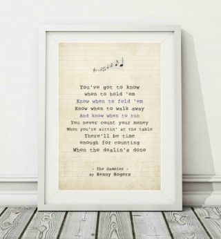 063 Kenny Rogers - The Gambler - Song Lyric Art Poster Print - Sizes A4 A3
