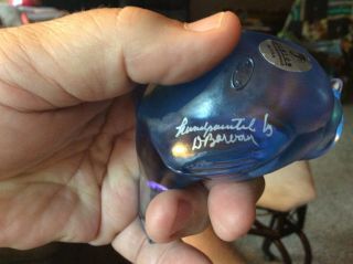 Fenton Blue Iridescent Carnival Bird Art Glass Hand - painted Signed 4