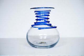 Vintage Blenko Art Glass Vase Cobalt Spiral Clear Wayne Husted