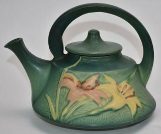 Vintage Roseville Pottery Zephyr Lily Green Ceramic Tea Pot 7