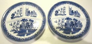 2 Villeroy & Boch Wallerfangen Blue Willow Divided Grill Plates Saar Basin China