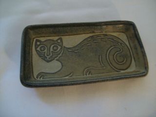 Vintage Ceramic Cat Soap Dish Or Spoon Rest North Eagle Pottery Signed