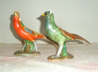 Vintage Porcelain Figurines Fancy Pheasants Hand Painted Made In Italy Gorgeous