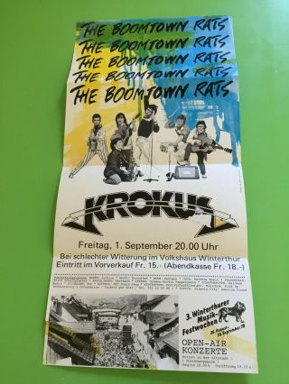 Boomtown Rats Zurich Concert Poster 1978 Rare Switzerland Punk Krokus