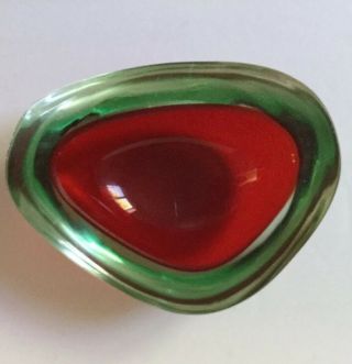 Vintage Murano Art Glass Sommerso Triangular Geode Small Bowl Red Green