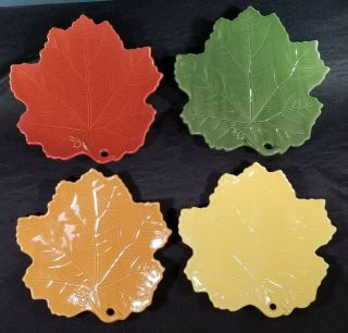Williams Sonoma Leaf Shaped Plate Set Of 4 Italy Fall Decor 9 " Wide Green,