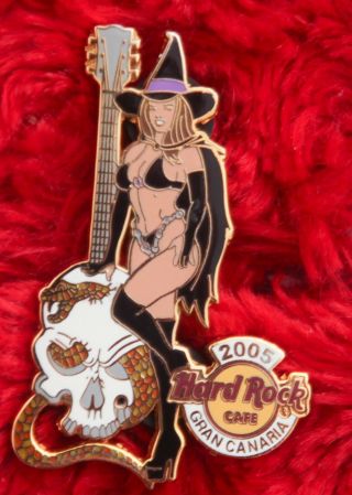 Hard Rock Cafe Pin Gran Canaria Halloween Witch Hat Girl Skull Snake Guitar Logo