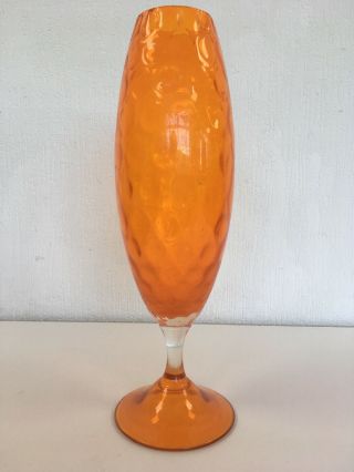 Vintage Mid Century Bright Orange Art Glass Statement Vase