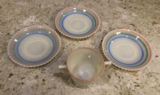 Vintage Macbeth Evans Petalware Sugar & 3 Saucer Plates Pastel Stripe Glass