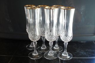 Crystal Champagne Glass With Gold Rim - Set Of 6