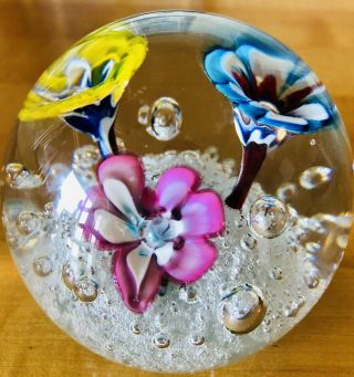 Murano Hand Blown Art Glass Multi Colored Floral Sculpture Paperweight - 70’s