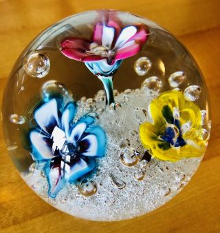 Murano Hand Blown Art Glass Multi Colored Floral Sculpture Paperweight - 70’s 2