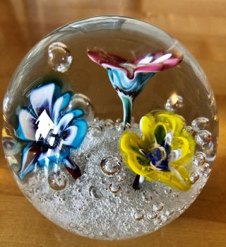 Murano Hand Blown Art Glass Multi Colored Floral Sculpture Paperweight - 70’s 4