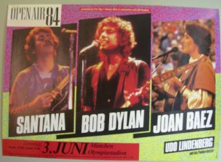 Santana Bob Dylan Joan Baez Concert Tour Poster 1984