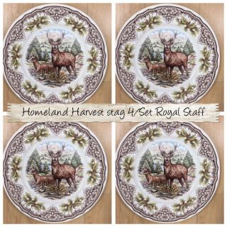Royal Stafford Homeland Harvest Red Stag Deer Acorns Salad Plates 8” Set Of 4