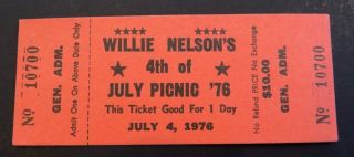 Willie Nelson 1976 4th Of July Picnic Ex/nm Ticket Waylon Jennings