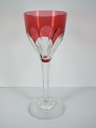 1950s Val St.  Lambert Gevaert Cranberry Pink Cut To Clear Wine Goblet Marked
