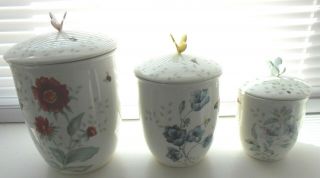 Lenox (3 Pc) Porcelain Canister Set Butterfly Meadow,  No Box