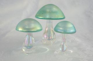 Heron Glass Set Three Green Mushrooms - Made In English Lake District - Boxed