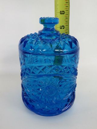 Imperial Glass Hobstar Star and Fan Blue Cookie Jar Candy Dish with Lid 219B 3