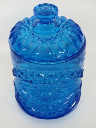 Imperial Glass Hobstar Star and Fan Blue Cookie Jar Candy Dish with Lid 219B 4