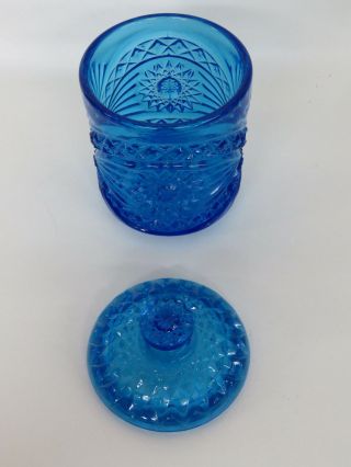 Imperial Glass Hobstar Star and Fan Blue Cookie Jar Candy Dish with Lid 219B 5