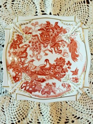 Rare,  Royal Crown Derby Red Aves " Dolphin Tray " Footed Dish/tray/bowl England