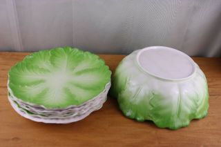 Cabbage Lettuce Leaves Salad Serving Bowl & 4 Salad Plates Japan Otagiri 2