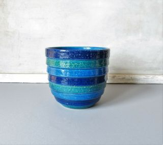 Vintage Mcm Rosenthal Netter Blue Rimini Ring Art Pottery Planter Italy Bitossi