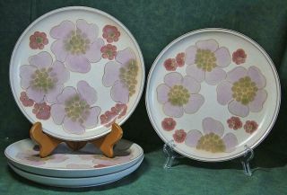 Denby Gypsy Stoneware Dinner Plate Set Of 4 England Lavender Pink Flowers
