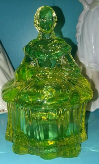 Vaseline Glass Vintage Victorian Lady Candy Dish Yellow