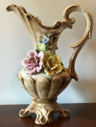 Collectible Vintage Antique Estate Italian Capodimonte Large Footed Pitcher