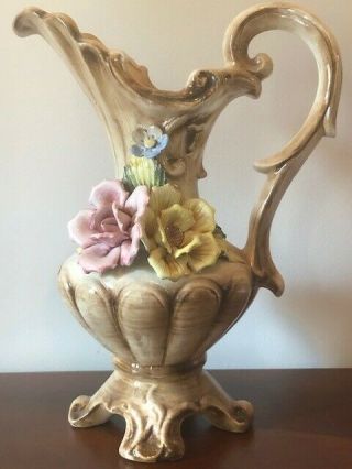 Collectible Vintage Antique Estate ITALIAN CAPODIMONTE Large Footed Pitcher 2