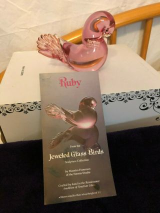 Vintage Formia Studio Jeweled " Ruby " Glass Bird Francesco Murano Italy