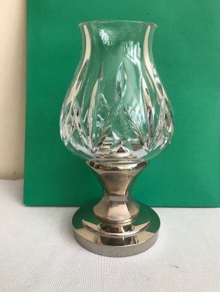 Waterford Crystal Belmont Hurricane Votive Candle Holder With Silver Metal Base