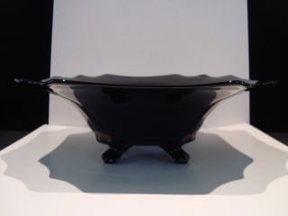 Vintage Fenton Art Deco Black Amethyst 12 Inch 4 Toe Footed Console Serving Bowl