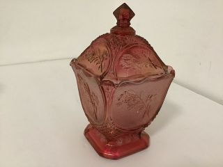 Pink Carnival Glass Dish With Lid 2
