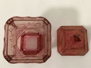 Pink Carnival Glass Dish With Lid 4