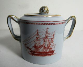 Spode Red Trade Winds Medium Sugar Bowl With Lid
