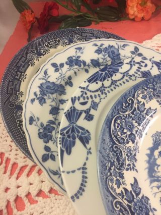 4 Vintage Mismatched China Dinner Plates Blue And White Transferware 131