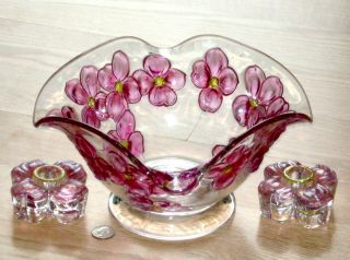 Colony Glass Dogwood Cranberry Candlesticks W Console Bowl 1948 Mother 