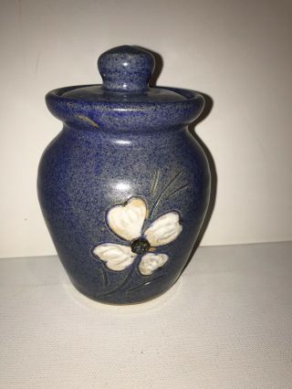 Billie And Cleater Meaders 1987 Blue Glaze With Dogwood Jam Jelly Jar With Lid