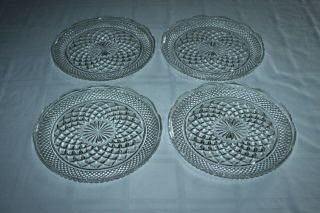 4 Anchor Hocking Wexford Scalloped Edged Dinner Plates 9.  5 " Crystal Glass Plate