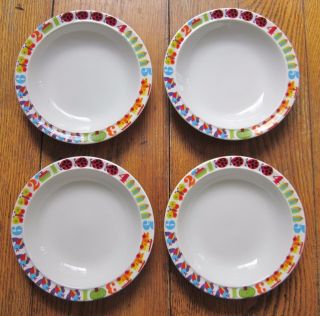 Vintage Thomas Germany Four Rimmed Soup Cereal Bowls Ladybug Butterfly Schoolbus