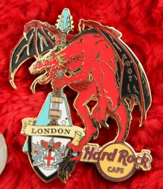 Hard Rock Cafe Pin London St.  George Day Dragon Guitar Crest Red Xl Hat Lapel
