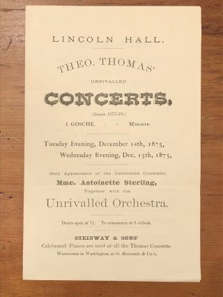 Concert Program Conductor Violinist Theodore Thomas 1875 Washington Dc
